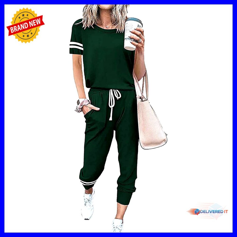 Striped Short Sleeve Pullover And Long Pants Lounge Set, 2-Piece Travel Pajama